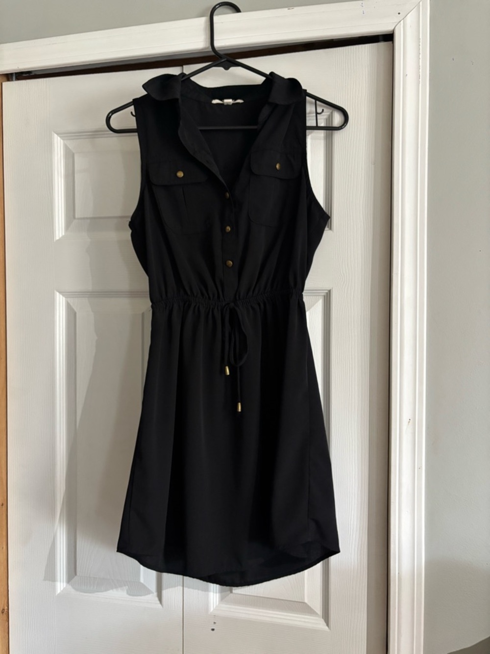 BeBop Black Sleeveless Shirt Dress with Drawstring
